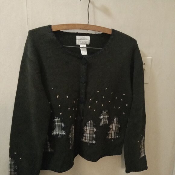 Christopher & Banks Sz S olive Cardigan with embroidered 'Christmas Tree' - Picture 4 of 6